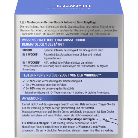 Neutrogena Retinol Boost+ Intensive Gesichtspflege, 50 ml, Neutrogena Retinol Boost+ Интенсивный крем для лица с чистым ретинолом без отдушки, 50 мл