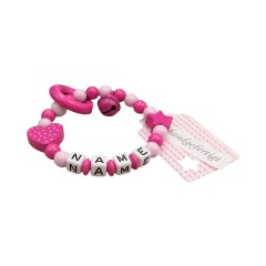 kleinerStorch Greifling mit Name – Madchen Beissring personalisiert – Holz Rassel Herz pink Игрушка-клатч с именем