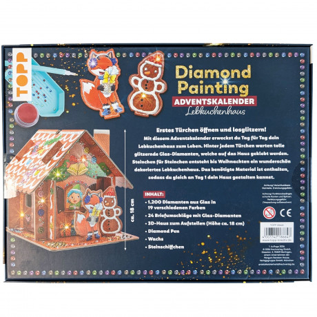 Diamond Painting Adventskalender Lebkuchenhaus, творческий адвент-календарь с 3D-пряничным домиком и 1200 стеклянными стразами