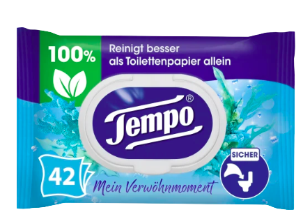 Tempo Feuchtes Toilettenpapier Mein Verwöhnmoment Sea Minerals, темпо Влажная туалетная бумага в салфетках, 42 шт.