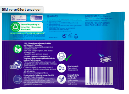 Tempo Feuchtes Toilettenpapier Mein Verwöhnmoment Sea Minerals, темпо Влажная туалетная бумага в салфетках, 42 шт.