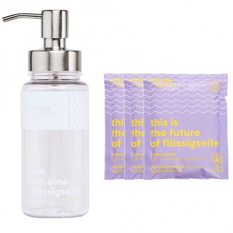 FUTURE STORIES Vorteilskit 3er Set Flussigseifen Pulver Lavendel & Bergamotte inkl. Pumpspender Набор Advantage Kit из 3 жидких мыльных порошков лаванды и бергамота, включая помпу-дозатор
