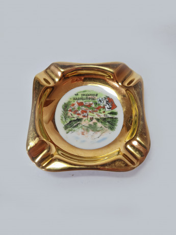 HB Wien Винтажная квадратная пепельница с обильной позолотой "Майрхофен", 8см, Германия,1960-70гг.