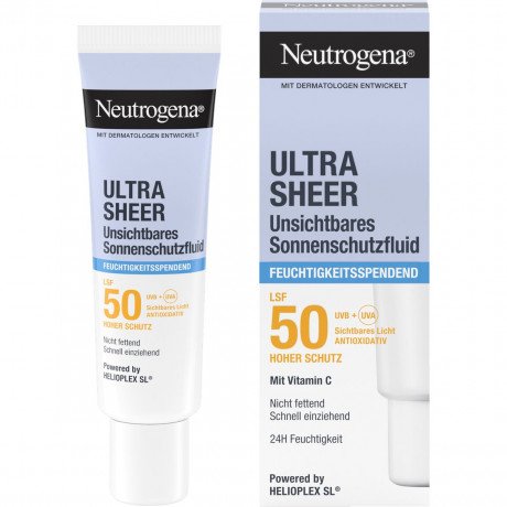 Neutrogena Ultra Sheer Feuchtigkeitsspendendes Sonnenschutzfluid LSF 50, 50 ml, Neutrogena Ultra Sheer Увлажняющий невидимый солнцезащитный флюид для лица SPF 50, 50 мл