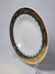 H&amp;C Czechoslovakia Набор тарелок, белый фарфор с зелено-золотым ободком, 4 шт х 23 x 3,5 см, Чехословакия, 1960-70гг.