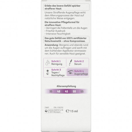 LAVERA STRAFFENDE AUGENPFLEGE 3-fach Hyaluron & Bakuchiol, 15 ml, Лавера Крем для кожи вокруг глаз с подтягивающим действием, гиалуроновая кислота и бакучиол, 15 мл