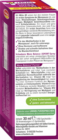 Schaebens Meno Balance Sofort-Spray 30 ml, Комплекс с растительными экстрактами и витаминами для женщин в период менопаузы, спрей Meno Balance, 30 мл