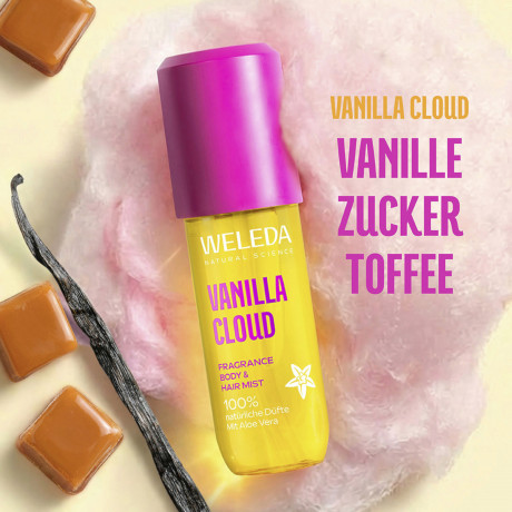 WELEDA Fragrance Body & Hair Mist Vanilla Cloud, 95 ml, Ароматический спрей для тела и волос Vanilla Cloud со сладкими ванильными нотами, 95 мл
