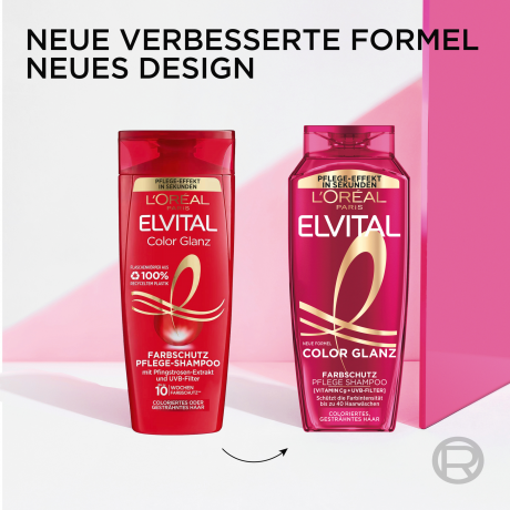 L'Oreal Paris Elvital Color Glanz Pflege Farbschutz Shampoo, 400 ml, Шампунь с витамином Cg и UVB-фильтром для окрашенных волос, защита блеска цвета, 400 мл