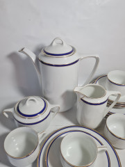 Сервиз чайный винтажный Eamag Alt Schonwald на 4 персоны, с синей и золотой полосой, фарфор, Германия, 1960-70гг.