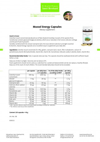 Krauterhaus Sanct Bernhardt Mussel Energy Capsules, 120 капсул