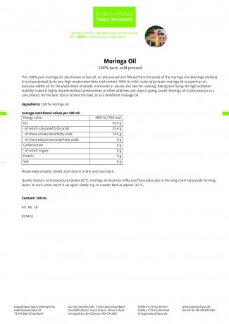Krauterhaus Sanct Bernhardt Moringa Oil, 100 мл