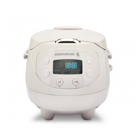 Reishunger Reishunger Reiskocher Digitaler Mini Reiskocher, 350 W, Dampfeinsatz, Messbecher, Reisloffel, Timer- und Warmhaltefunktion Grau Рисоварка Reishunger цифровая мини-рисоварка, 350 Вт, паровая вставка, мерный стакан, ложка для риса, таймер и функц