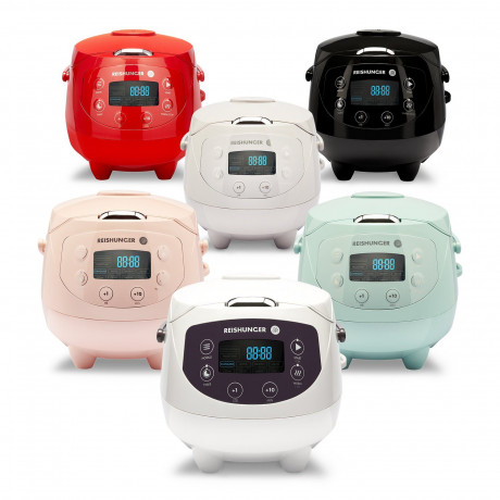 Reishunger Reishunger Reiskocher Digitaler Mini Reiskocher, 350 W, Dampfeinsatz, Messbecher, Reisloffel, Timer- und Warmhaltefunktion Grau Рисоварка Reishunger цифровая мини-рисоварка, 350 Вт, паровая вставка, мерный стакан, ложка для риса, таймер и функц