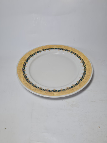 H&C Czechoslovakia Набор тарелок, белый фарфор с зелено-золотым ободком, 4 шт х 24,5 x 3, Чехословакия, 1960-70гг.