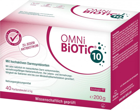 OMNI-BIOTIC 10, 40x5g, Комплекс бактерий Омни Биотик 10 штаммов бактерий для микрофлоры кишечника, Германия, 40 саше х 5 грамм