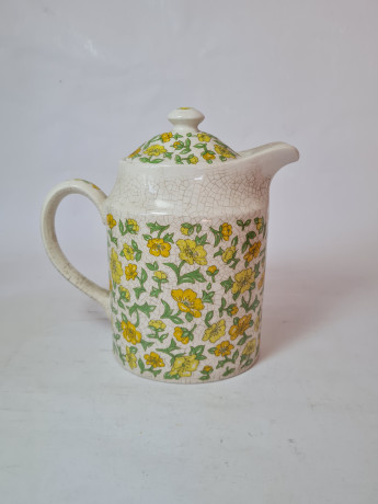 Набор посуды винтажный Taunton Valb England: чайник, молочник, сахарница, банка с крышкой "Желтые цветы", фарфор, Англия, 1960-70гг.