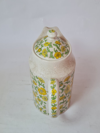 Набор посуды винтажный Taunton Valb England: чайник, молочник, сахарница, банка с крышкой "Желтые цветы", фарфор, Англия, 1960-70гг.