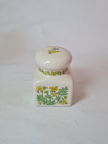 Набор посуды винтажный Taunton Valb England: чайник, молочник, сахарница, банка с крышкой "Желтые цветы", фарфор, Англия, 1960-70гг.