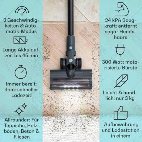 Klarstein Klarstein Akku-Hand-und Stielstaubsauger LARMA, 300 W, beutellos, EPA E12-Filter: beseitigt bis zu 99,5 % an Pollen und Feinstaub Беспроводной ручной и стержневой пылесос Klarstein LARMA, 300 Вт, без мешка, фильтр EPA E12: удаляет до 99,5% пыль