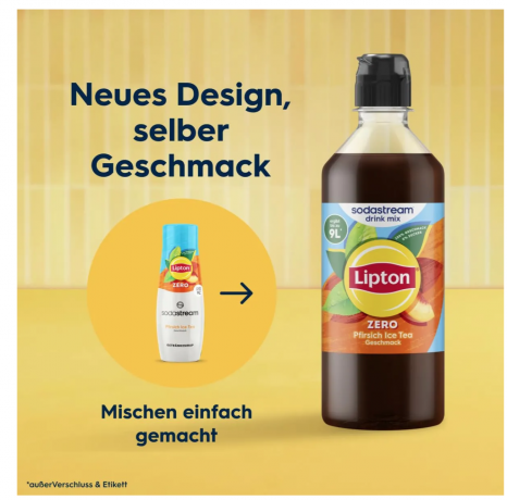 Sodastream drink mix Lipton Zero Pfirsich Ice Tea 440ml x 4st, Сироп для газированной воды, без сахара, концентрат холодного чая со вкусом персика, набор 4 шт х 440 мл