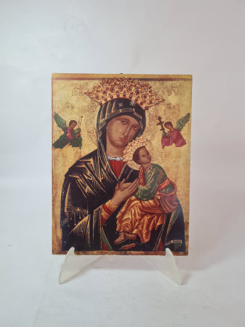 Картина винтажная "Богородица", дерево, ручная роспись, 21 x 27,5 см, Германия, 1960-70гг.