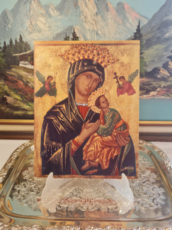 Картина винтажная "Богородица", дерево, ручная роспись, 21 x 27,5 см, Германия, 1960-70гг.