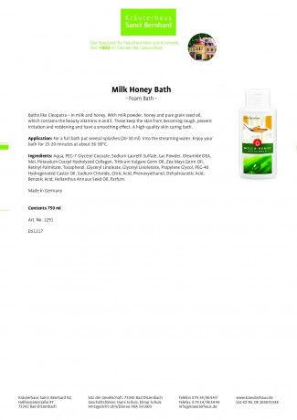 Krauterhaus Sanct Bernhardt Milk Honey Bath, 750 мл