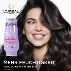 L'Oreal Paris Elvital Hydra Hyaluronic 72H Feuchtigkeits-Versiegelnde Spuelung, 250 ml, Увлажняющий кондиционер с гиалуроновой кислотой для обезвоженных волос, увлажнение до 72 часов, 250 мл
