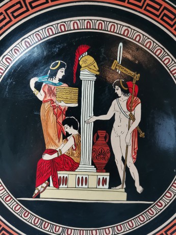 Apollo, Коллекционная керамическая тарелка репродукция картины 480г до н.э. "Электра и ее брат Орест и любовник Эгисф", 25см, Греция 1970-1980г.
