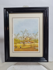 Картина винтажная Chispasa &quot;Фермер в полях&quot;, в раме, 15 х 12 см, Германия, 1980-90гг.