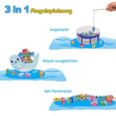 Arkmiido Holz Angelspiel mit 18 magnetische Fische Деревянная рыбалка с 18 магнитными рыбками