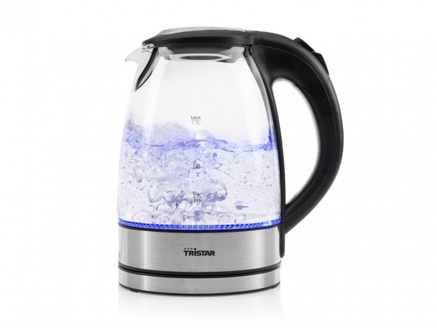 Tristar Tristar Wasserkocher, 1.7 l, 2200 W, Glas LED Beleuchtung 360° Edelstahlsockel, leise elektrisch ohne Kabel  Чайник Tristar, 1,7 л, 2200 Вт, стеклянное светодиодное освещение, основание из нержавеющей стали на 360°, бесшумный электрический без каб