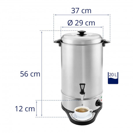 Royal Catering Royal Catering Heisswasserspender Wasserkocher 20 L Gluhweinkocher Teekocher Edelstahl Abtropfschale, 20 l, 2200 W Диспенсер для горячей воды Royal Catering, чайник 20 л, глинтвейн, чайник, поддон из нержавеющей стали, 20 л, 2200 Вт
