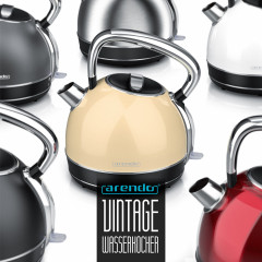 Arendo Arendo Wasserkocher, 1,7 l, 2200 W, Edelstahl Retro Style Vintage, Uberhitzung  Trockenkochschutz, silber  Чайник Arendo, 1,7 л, 2200 Вт, нержавеющая сталь, винтажный ретро-стиль, защита от перегрева, защита от выкипания, серебристый