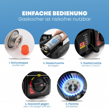 ZMC ZMC Gaskocher Gaskocher 1-flammig + Aufbewahrungskoffer + 20x Gaskartuschen 227g, (Butangas Campingkocher fur Innenraum/Outdoor, Campinggaskocher 2,2 kW mit Piezozundung), Kochfeld Herd Gaskocher mit Kartusche, Gaskochfeld fur Camping  Газовая плита Z