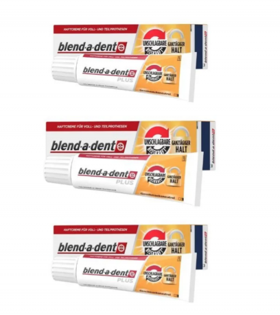 blend-a-dent Plus 3stk, Blend-a-dent Plus Контактный крем для зубных протезов для длительной и прочной фиксации, 3 шт х 40 г