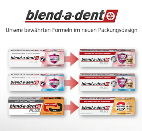 blend-a-dent Plus 3stk, Blend-a-dent Plus Контактный крем для зубных протезов для длительной и прочной фиксации, 3 шт х 40 г