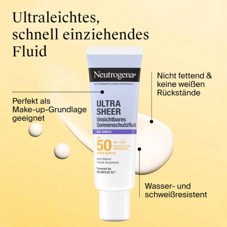 Neutrogena Ultra Sheer Age Shield Sonnenschutzfluid LSF 50, 50 ml, Neutrogena Ultra Sheer Age Shield Невидимый антивозрастной солнцезащитный флюид для лица SPF 50, 50 мл