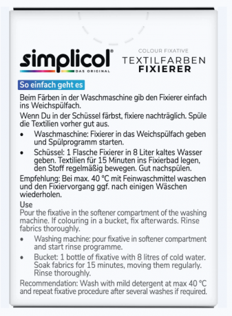 Simplicol Expert Farb-Fixierer 2st, Фиксатор краски для ткани, закрепление цвета, усиление стойкости, для стирки 40C, 90 мл x 2 штуки