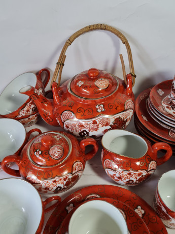 Набор для чая винтажный, фарфор с ярким декором в японском стиле, Япония, 1960-70гг.