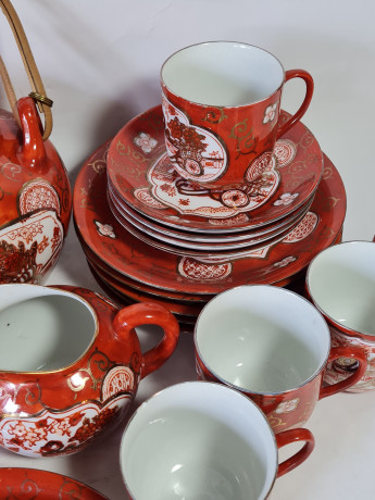 Набор для чая винтажный, фарфор с ярким декором в японском стиле, Япония, 1960-70гг.