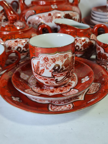 Набор для чая винтажный, фарфор с ярким декором в японском стиле, Япония, 1960-70гг.