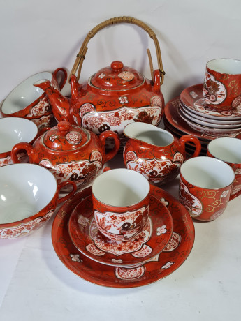 Набор для чая винтажный, фарфор с ярким декором в японском стиле, Япония, 1960-70гг.