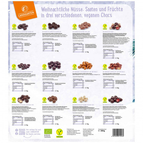 Landgarten Bio Vegan Christmas Adventskalender, Landgarten Bio Vegan Christmas органический веганский адвент-календарь 2026, 24 снека, 380 г