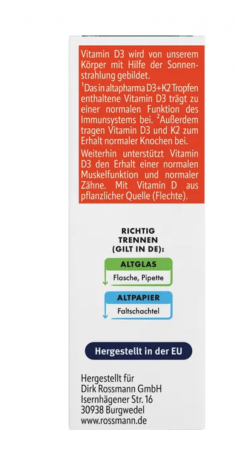 altapharma D3 + K2 Tropfen Витамин D3 + K2 Капли 15 мл