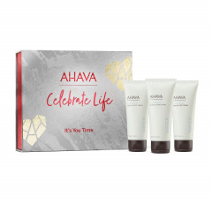AHAVA CELEBRATE LIFE IT'S YOU TIME Geschenkset Duschgel Deadsea Water Mineral Shower Gel 100 ml + Körpermilch Deadsea Water Mineral Body Lotion 100 ml + Handcreme Deadsea Water Mineral Hand Cream 100 ml