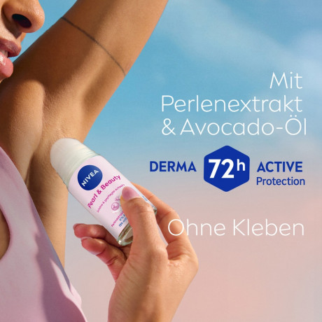 NIVEA Pearl & Beauty Anti-Transpirant Roll-On, 50 ml, Нивеа Антиперспирант ролик, перламутровые экстракты и масло авокадо, выравнивание тона кожи, 72ч защита, 50 мл