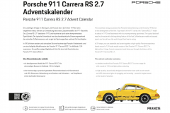 Porsche 911 Carrera RS 2.7 Franzis 67273, Адвент-календарь Конструктор модель 1:24 с подсветкой и звуковым модулем, 24 детали, коллекционная модель, подарок мужчине