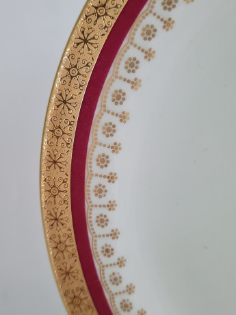 Кофейное трио винтажное Scherzer Bavaria, бело-красный фарфор с обильным позолоченным декором, 10 x 7 см / 14 см / 19,5 см, Германия, 1960-70гг.